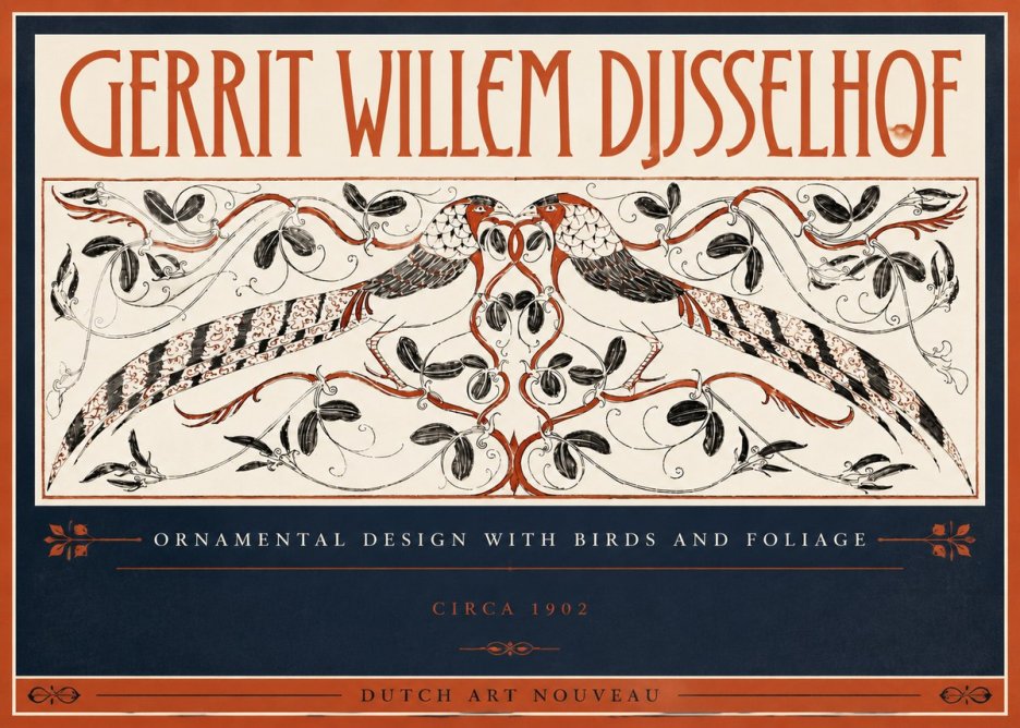 Gerrit Willem Dijsselhof Ornamental Design with Birds and Foliage No5 - Plakát