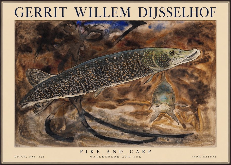 Gerrit Willem Dijsselhof Pike and Carp No1 - Plakát