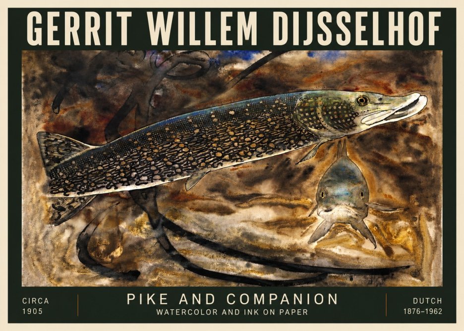 Gerrit Willem Dijsselhof Pike and Carp No5 - Plakát