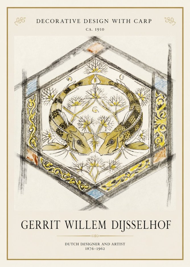 Gerrit Willem Dijsselhof Decorative Design with Carp No1 - Plakát