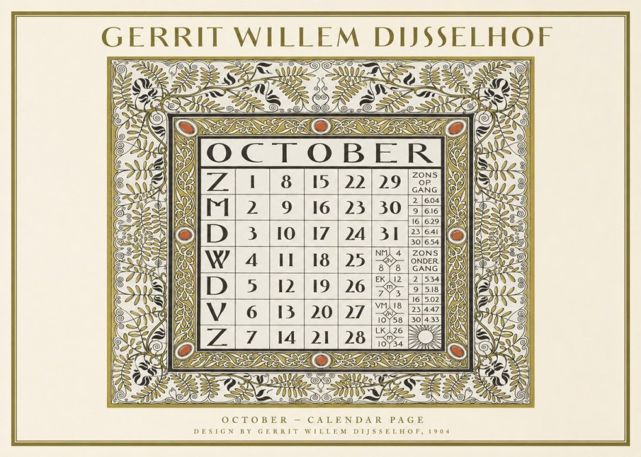Gerrit Willem Dijsselhof October - Calendar Page No1 - Plakát