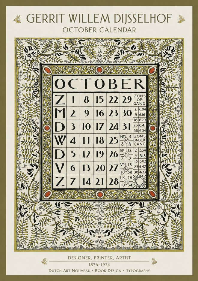 Gerrit Willem Dijsselhof October - Calendar Page No2 - Plakát