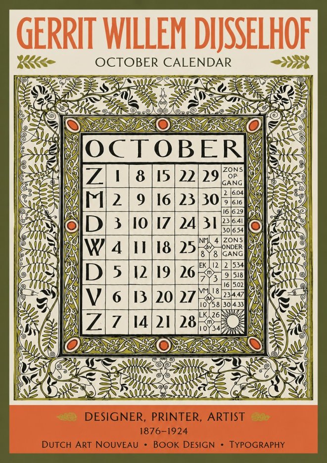 Gerrit Willem Dijsselhof October - Calendar Page No3 - Plakát