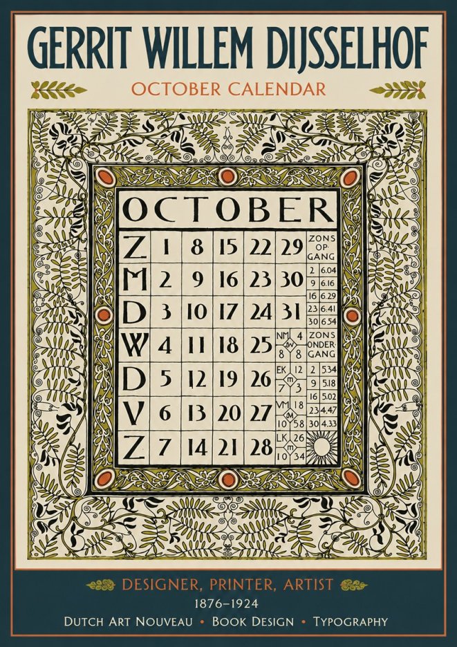 Gerrit Willem Dijsselhof October - Calendar Page No4 - Plakát