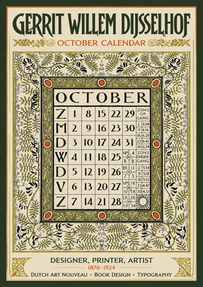 Gerrit Willem Dijsselhof October - Calendar Page No5 - Plakát