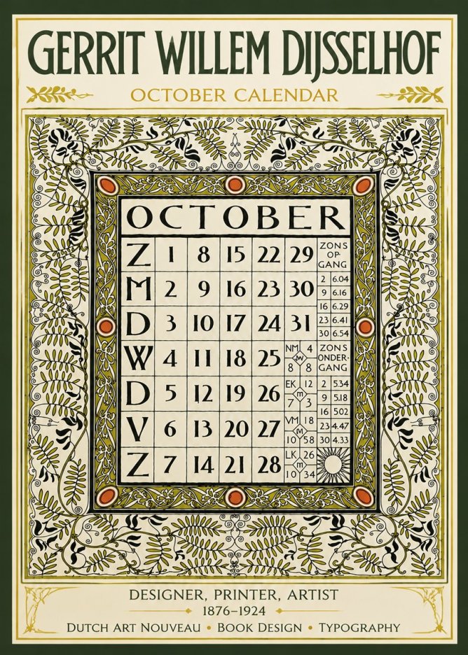 Gerrit Willem Dijsselhof October - Calendar Page No6 - Plakát