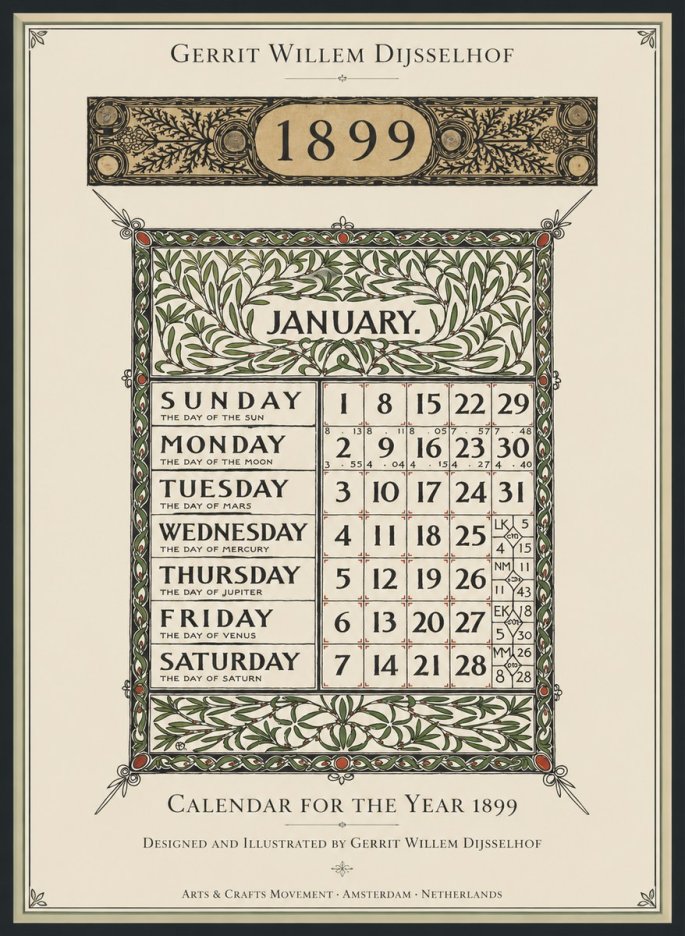 Gerrit Willem Dijsselhof January. Calendar for 1899. No2 - Plakát