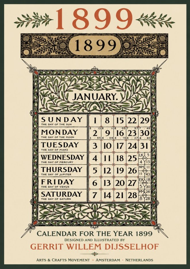 Gerrit Willem Dijsselhof January. Calendar for 1899. No3 - Plakát