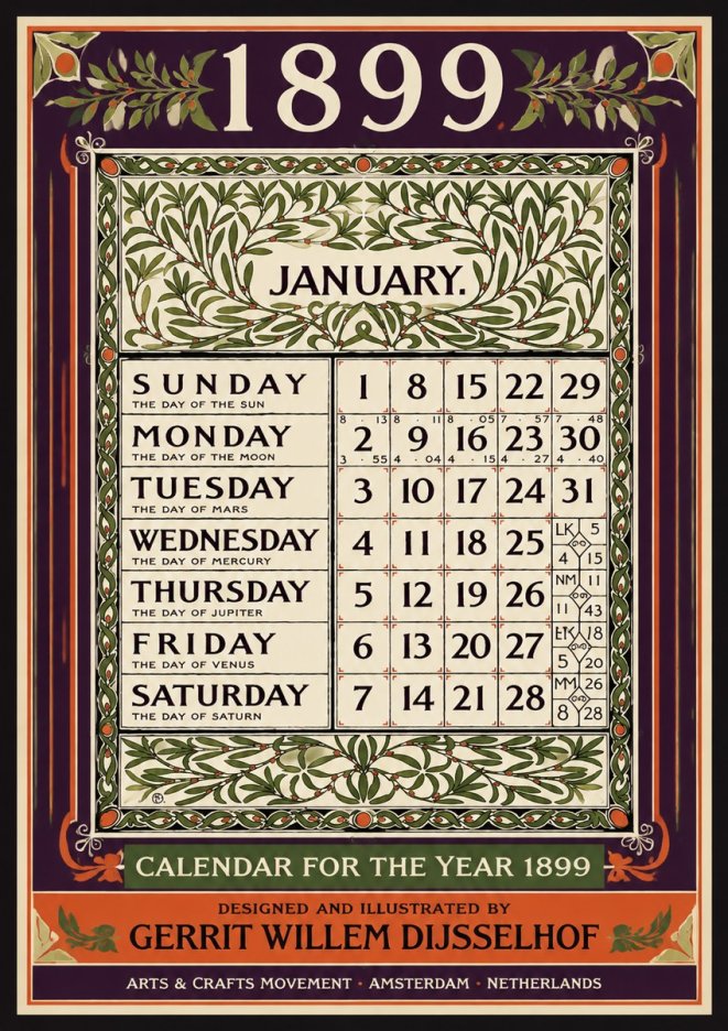 Gerrit Willem Dijsselhof January. Calendar for 1899. No4 - Plakát