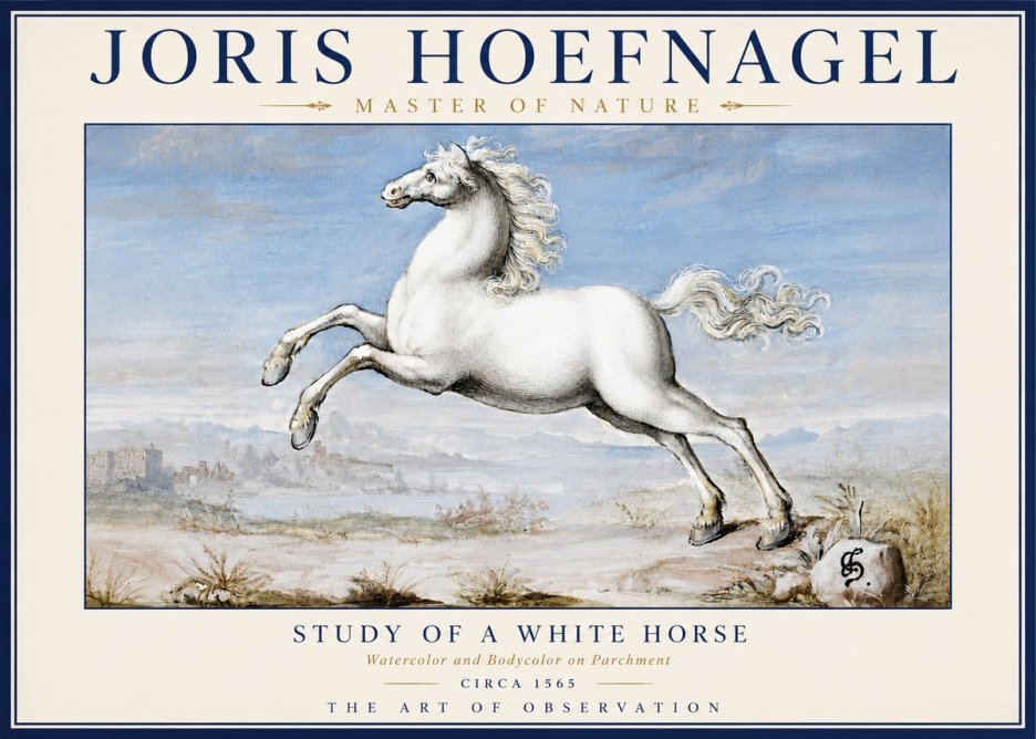 Joris Hoefnagel Study of a White Horse No6 - Plakát