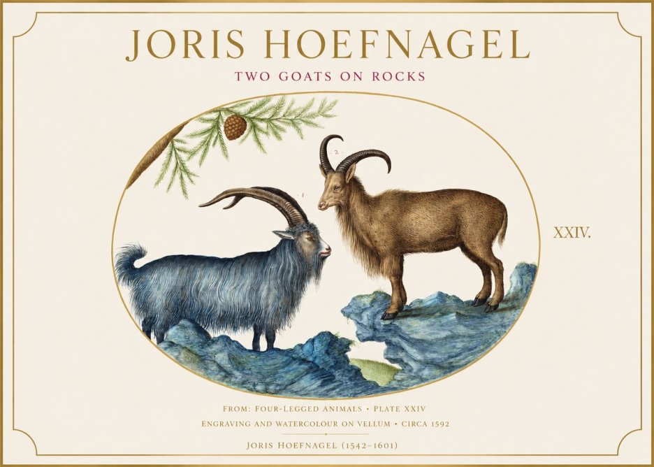 Joris Hoefnagel Two Mountain Goats from the Series Quadrupeds No6 - Plakát