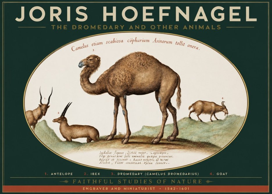 Joris Hoefnagel The Dromedary and Other Animals from Studies of Nature No2 - Plakát