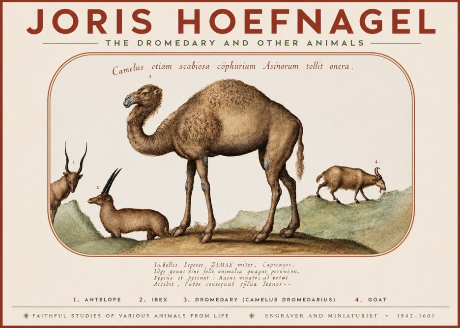 Joris Hoefnagel The Dromedary and Other Animals from Studies of Nature No3 - Plakát