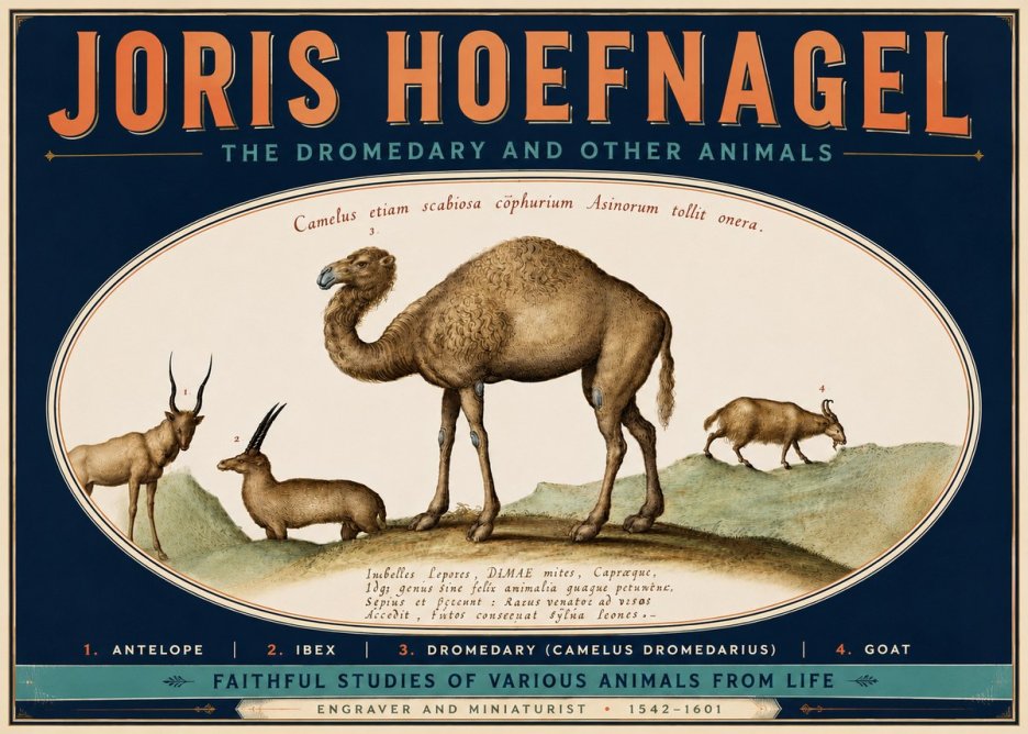 Joris Hoefnagel The Dromedary and Other Animals from Studies of Nature No6 - Plakát