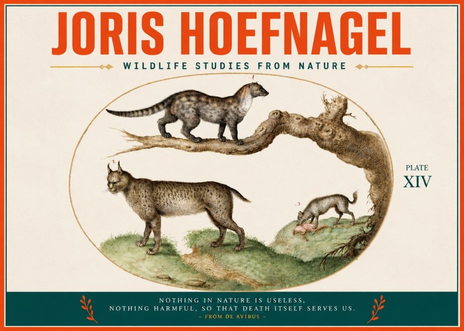 Joris Hoefnagel Wildlife Studies from Nature - Plate Xiv No3 - Plakát