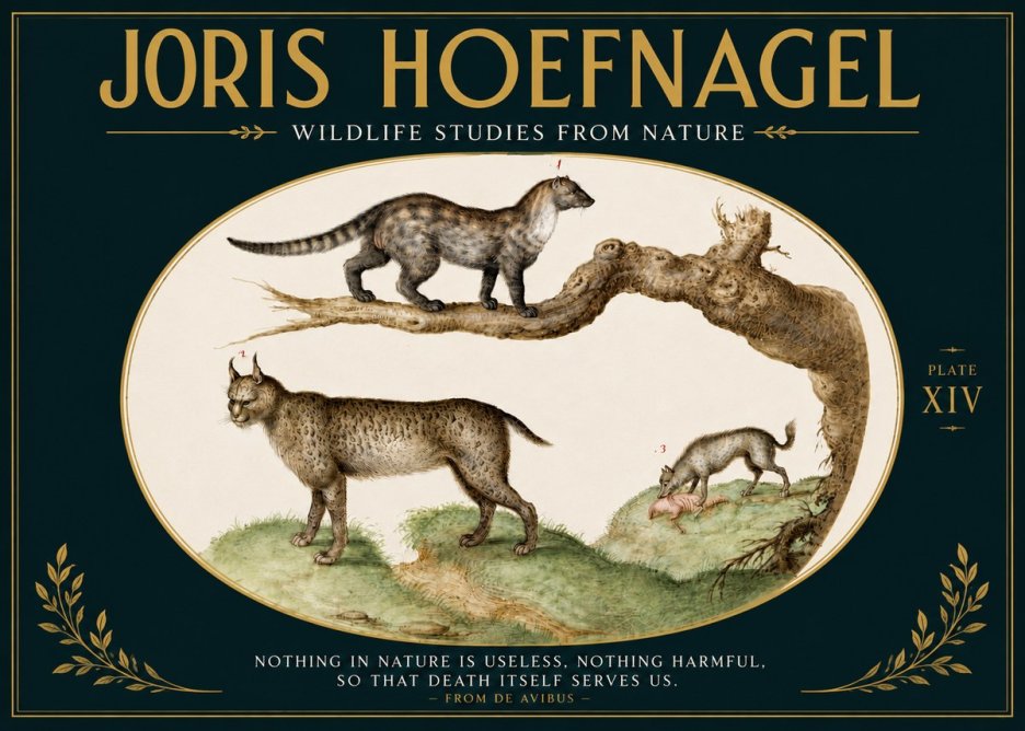 Joris Hoefnagel Wildlife Studies from Nature - Plate Xiv No5 - Plakát