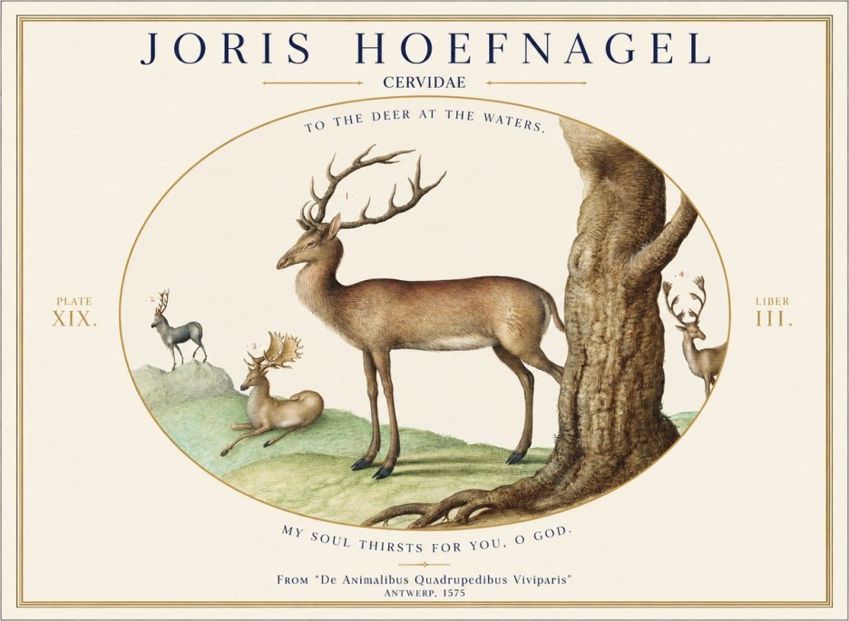 Joris Hoefnagel Deer at the Fountains No2 - Plakát