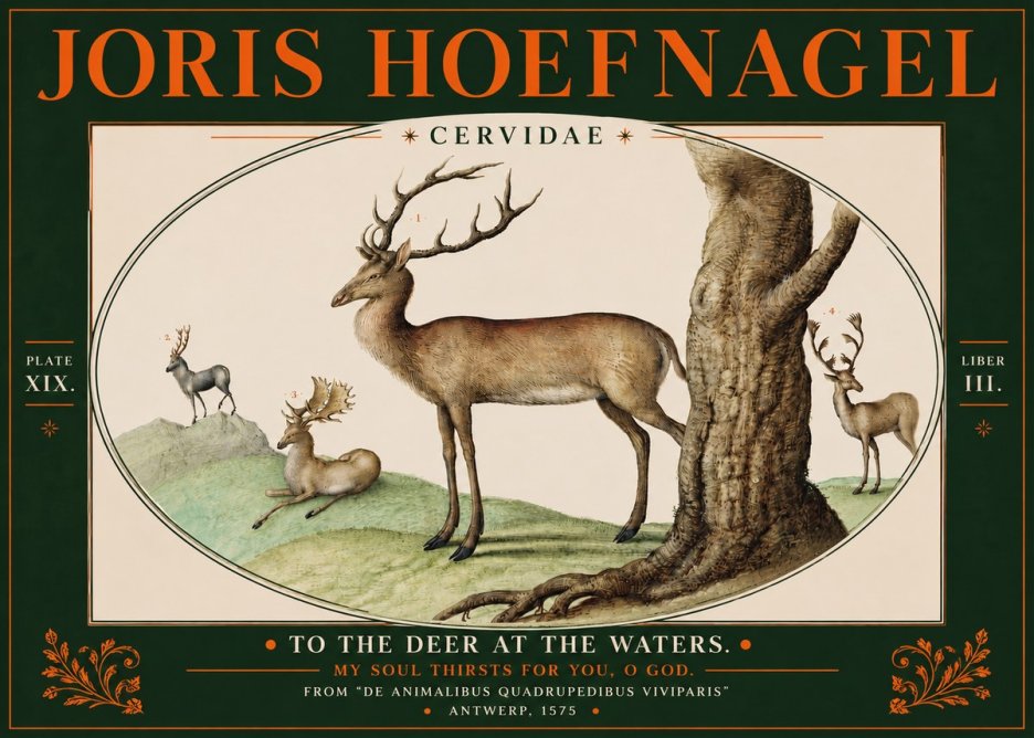 Joris Hoefnagel Deer at the Fountains No5 - Plakát