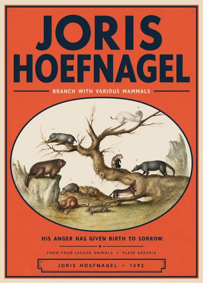Joris Hoefnagel Branch with Various Mammals No5 - Plakát