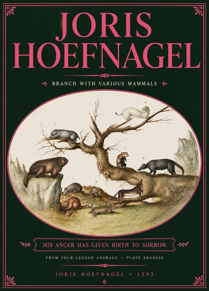 Joris Hoefnagel Branch with Various Mammals No6 - Plakát