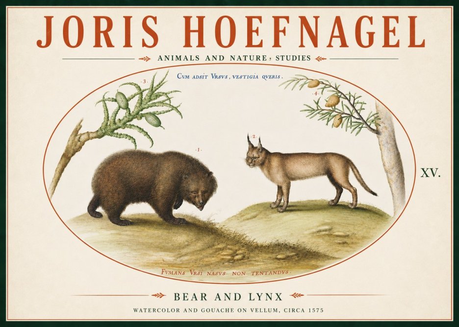 Joris Hoefnagel Bear and Lynx No6 - Plakát