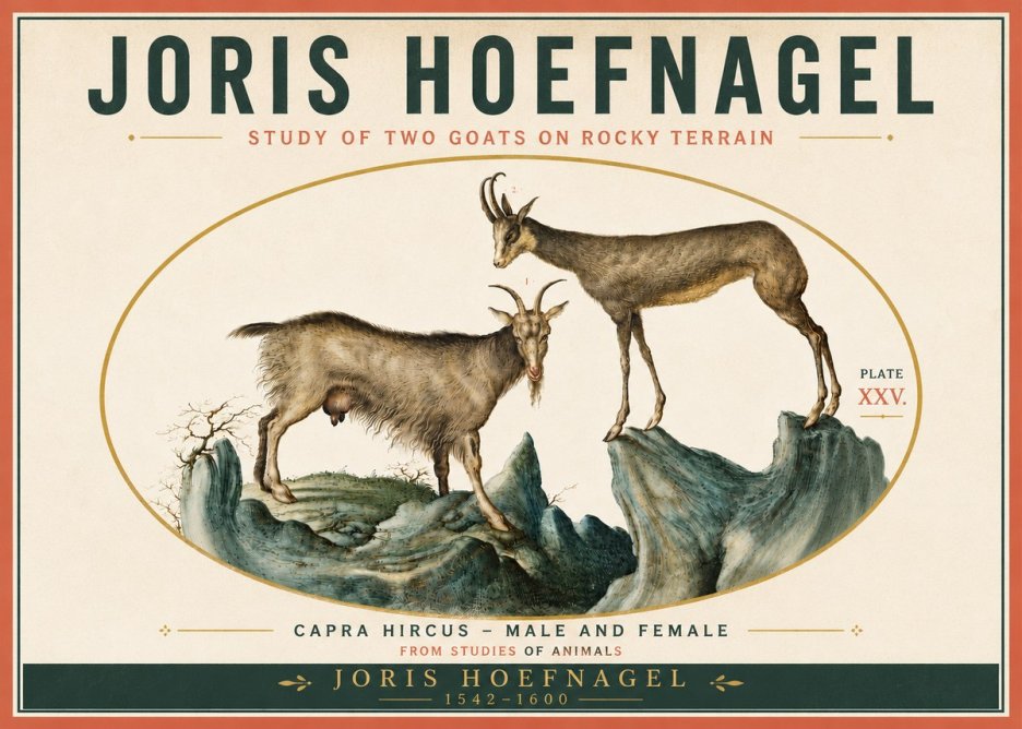 Joris Hoefnagel Study of Two Goats on Rocky Terrain No6 - Plakát