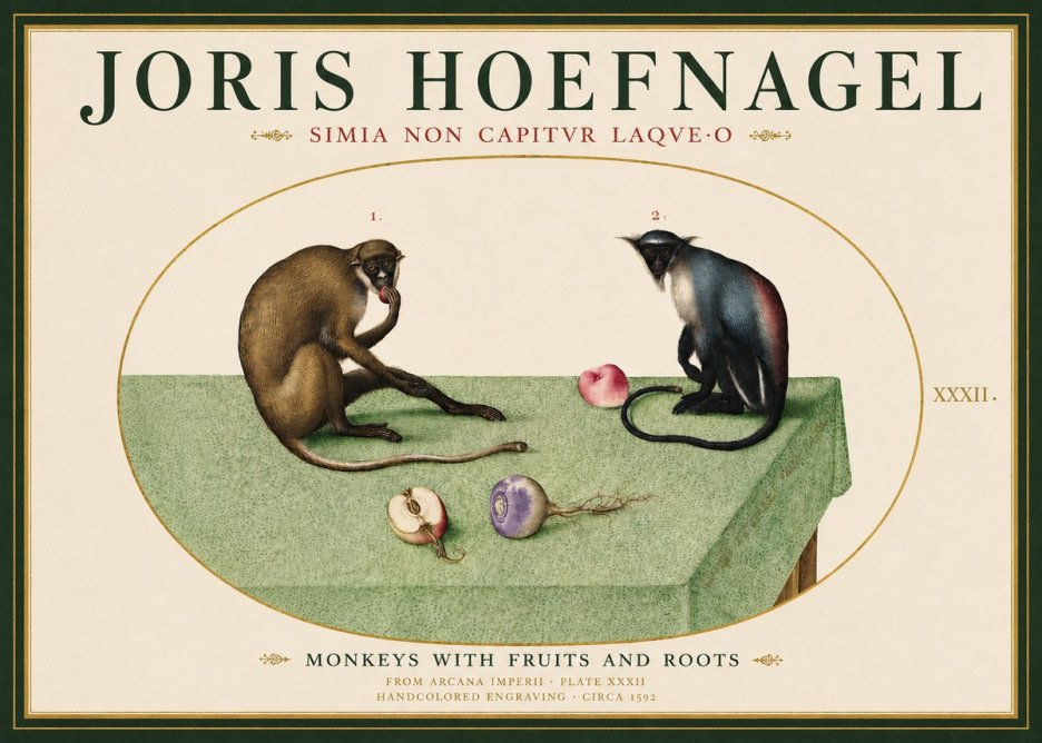 Joris Hoefnagel Monkeys with Fruits and Roots No3 - Plakát