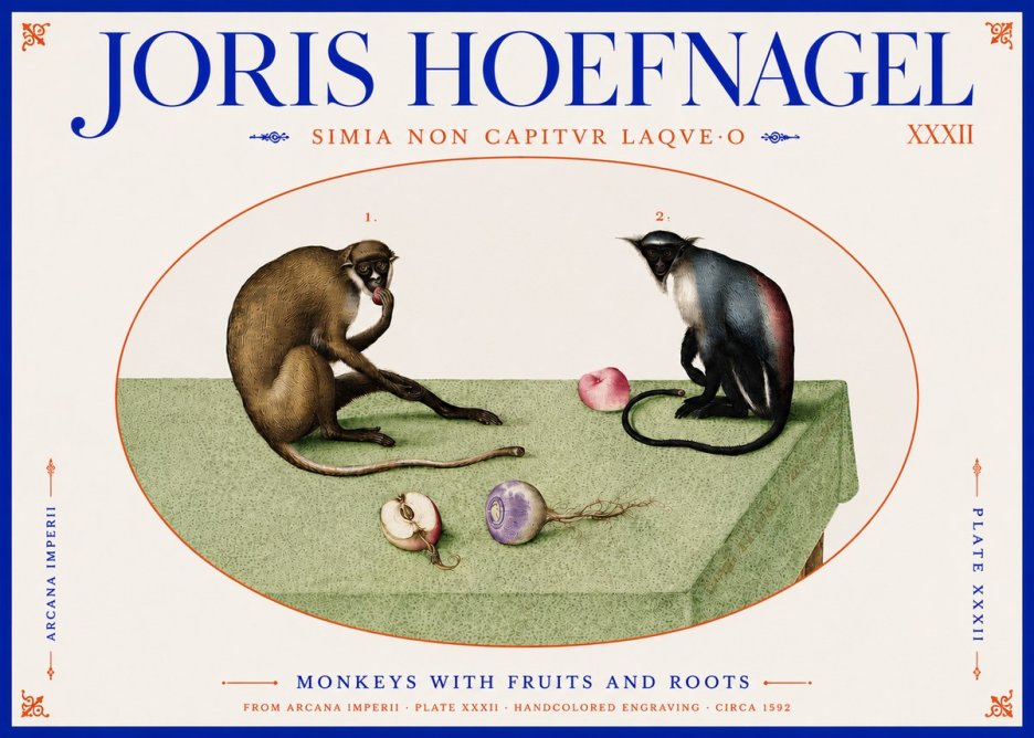 Joris Hoefnagel Monkeys with Fruits and Roots No4 - Plakát