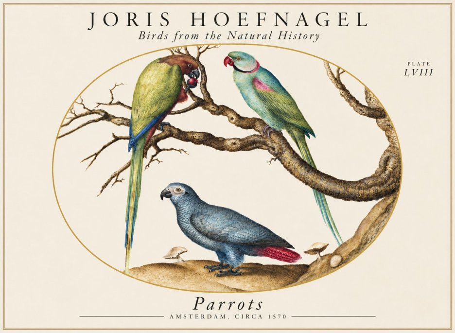 Joris Hoefnagel Parrots from the Naturalis Historia No2 - Plakát