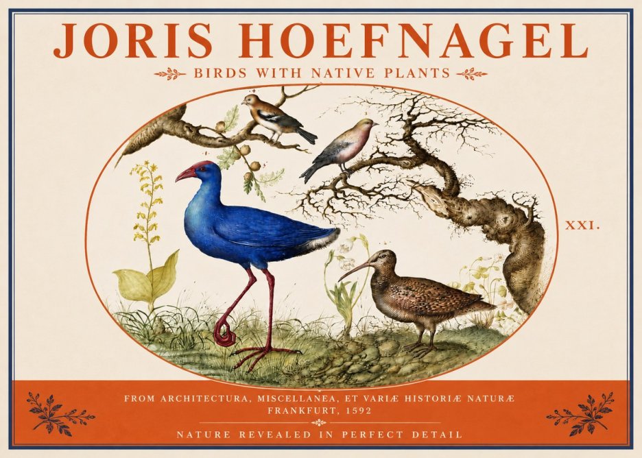 Joris Hoefnagel Birds with Native Plants No4 - Plakát