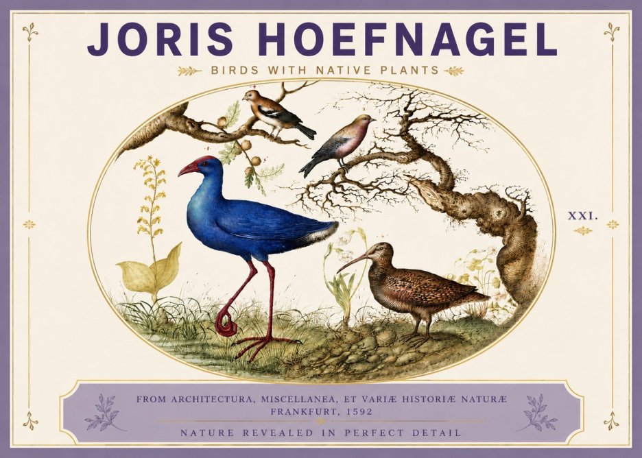 Joris Hoefnagel Birds with Native Plants No5 - Plakát