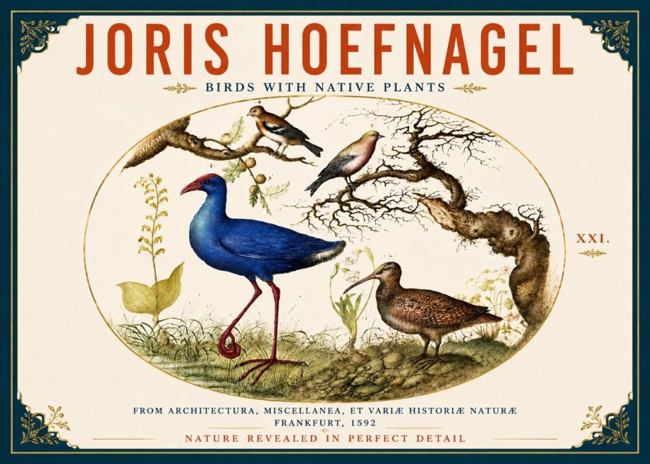 Joris Hoefnagel Birds with Native Plants No6 - Plakát