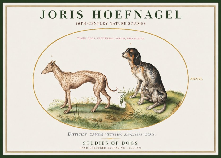 Joris Hoefnagel Studies of Dogs No1 - Plakát