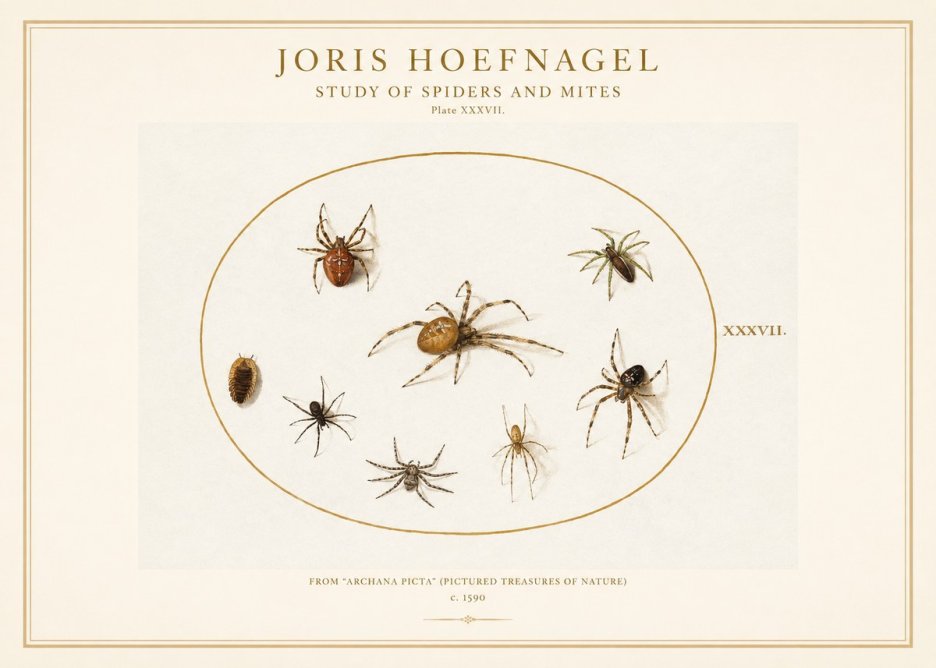 Joris Hoefnagel Study of Spiders and Mites - Plate Xxxvii. No1 - Plakát