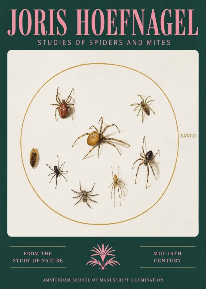 Joris Hoefnagel Study of Spiders and Mites - Plate Xxxvii. No3 - Plakát