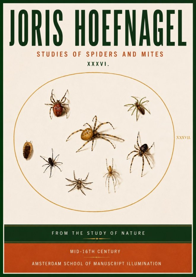 Joris Hoefnagel Study of Spiders and Mites - Plate Xxxvii. No5 - Plakát
