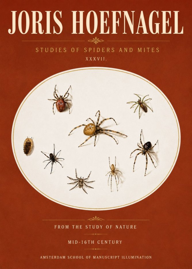 Joris Hoefnagel Study of Spiders and Mites - Plate Xxxvii. No6 - Plakát