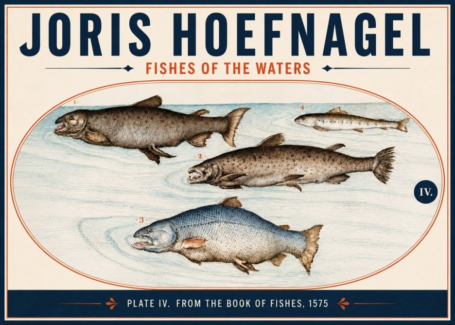 Joris Hoefnagel Fishes of the Waters I No6 - Plakát