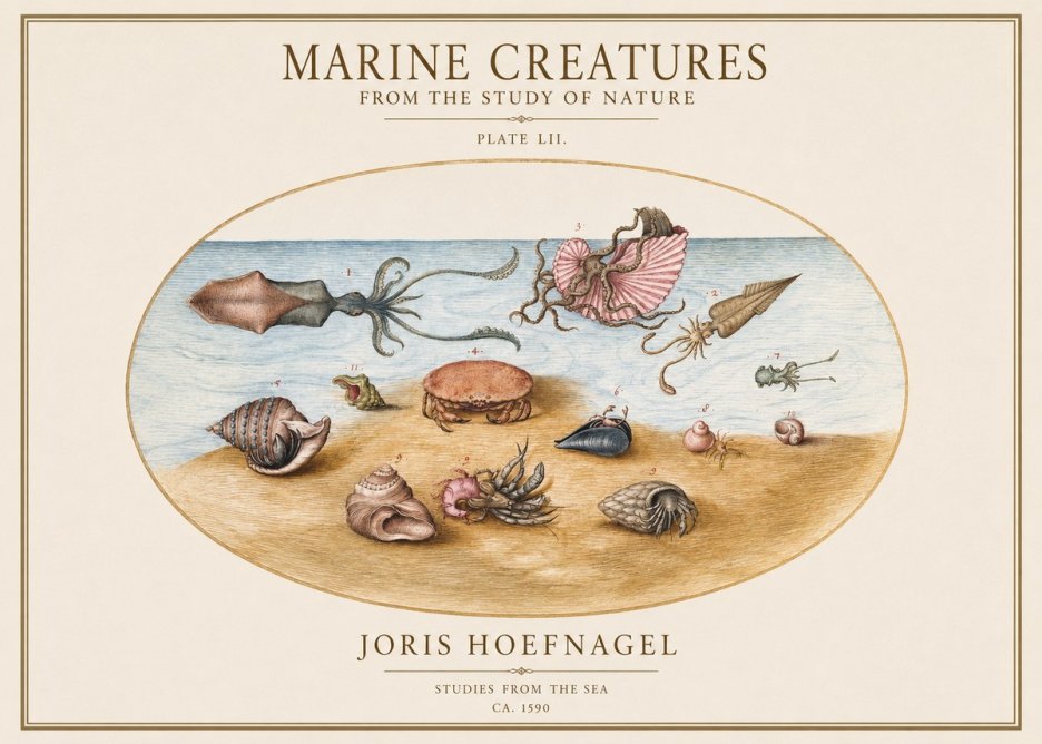 Joris Hoefnagel Marine Creatures - Plate Lii No1 - Plakát