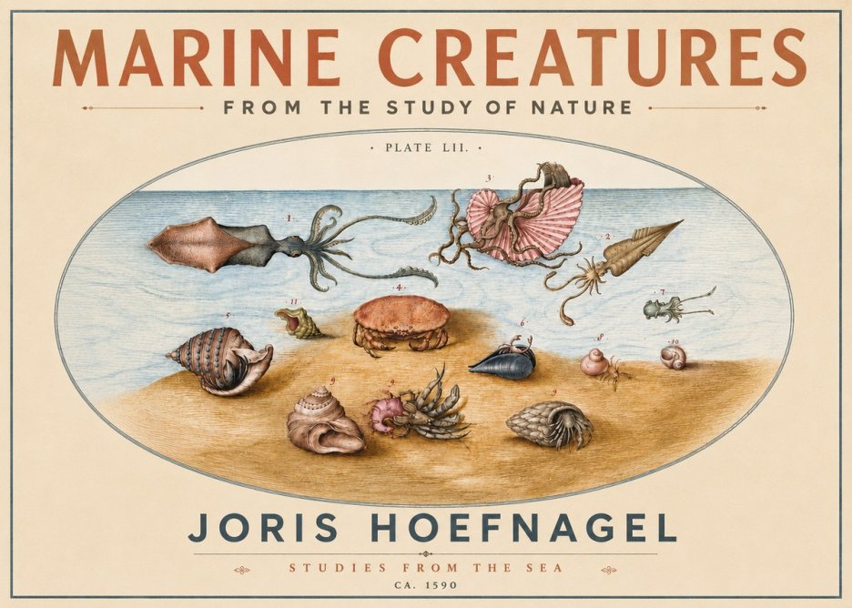 Joris Hoefnagel Marine Creatures - Plate Lii No5 - Plakát