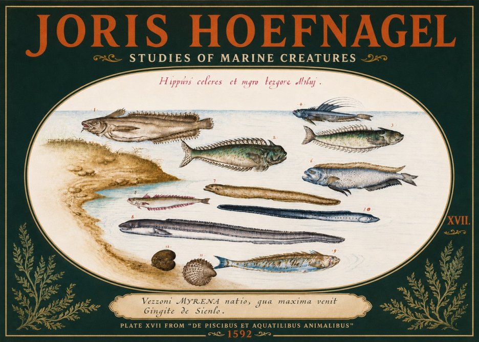 Joris Hoefnagel Plate Xvii from "De Piscibus Et Aquatilibus Animalibus" No4 - Plakát