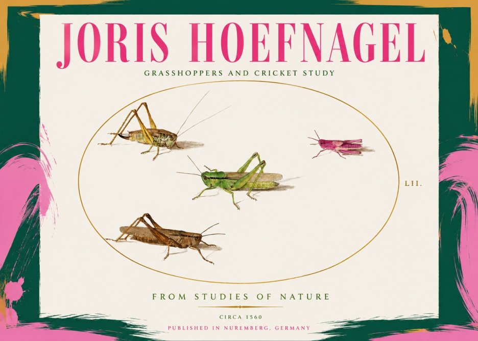Joris Hoefnagel Three Grasshoppers and a Locust No3 - Plakát