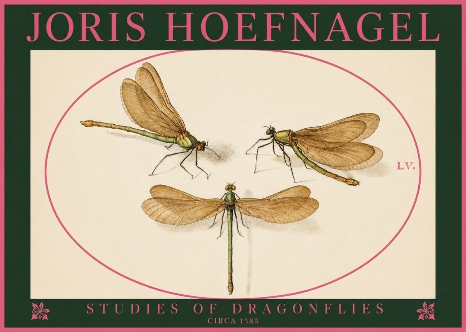 Joris Hoefnagel Studies of Dragonflies No2 - Plakát