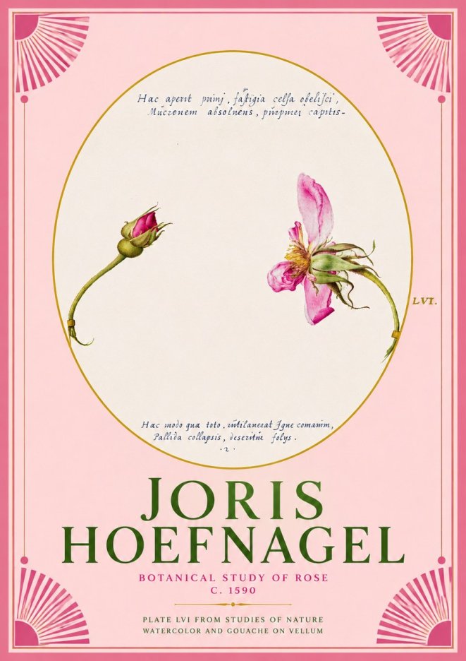 Joris Hoefnagel Botanical Study of Rose No2 - Plakát