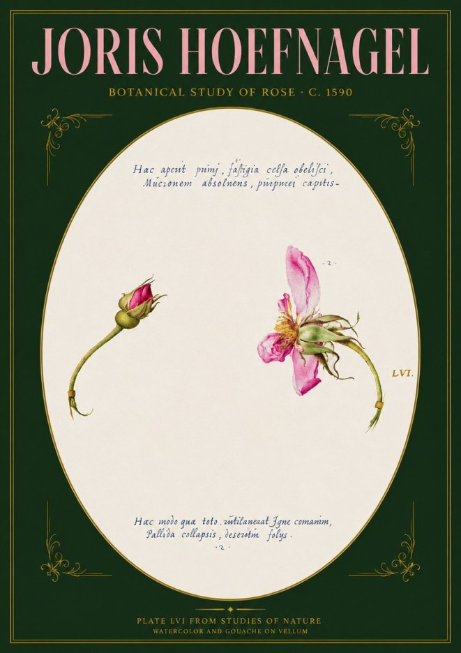 Joris Hoefnagel Botanical Study of Rose No3 - Plakát