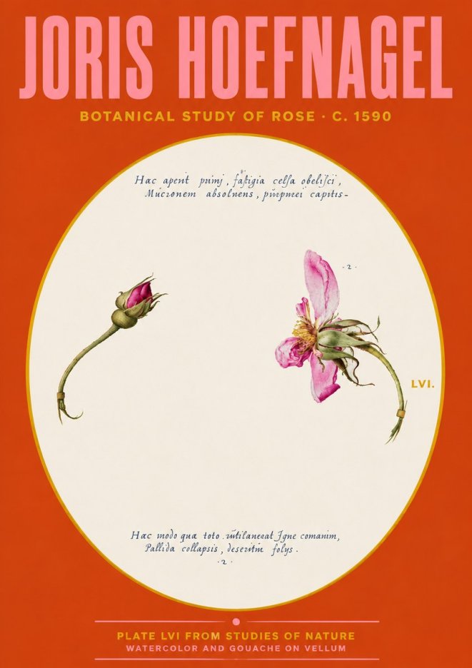 Joris Hoefnagel Botanical Study of Rose No4 - Plakát