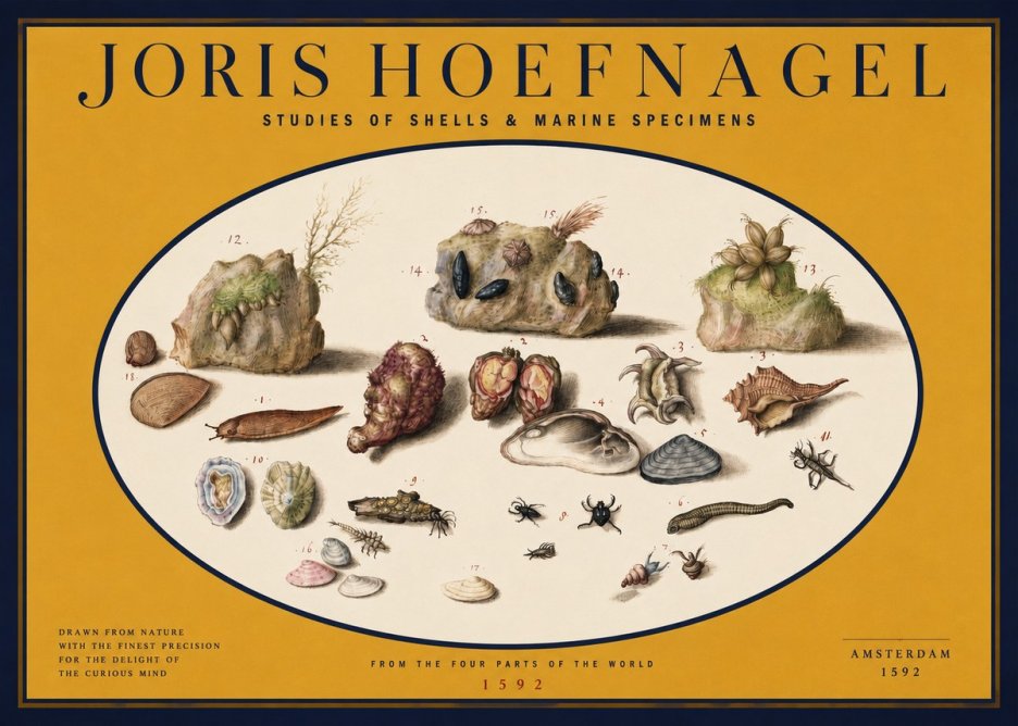 Joris Hoefnagel Studies of Shells & Marine Specimens No2 - Plakát