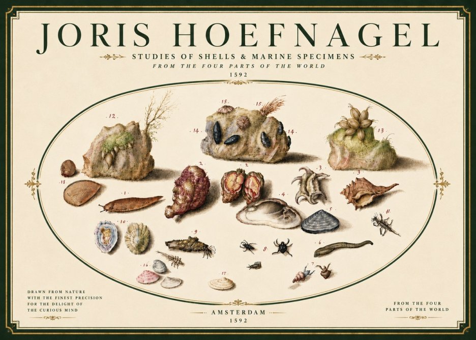 Joris Hoefnagel Studies of Shells & Marine Specimens No6 - Plakát
