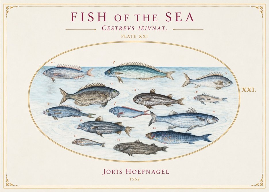 Joris Hoefnagel Fish of the Sea - Cestrevs Ieivnat. Plate Xxi No1 - Plakát