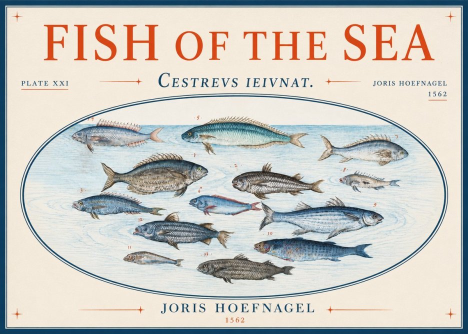 Joris Hoefnagel Fish of the Sea - Cestrevs Ieivnat. Plate Xxi No3 - Plakát